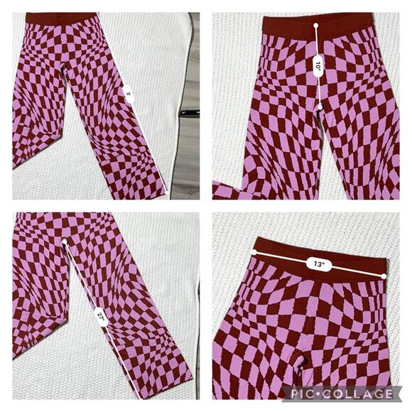 NWT Daydreamer Pink and Brown Checkered Magenta Wave Knit Pant S - Picture 8 of 9